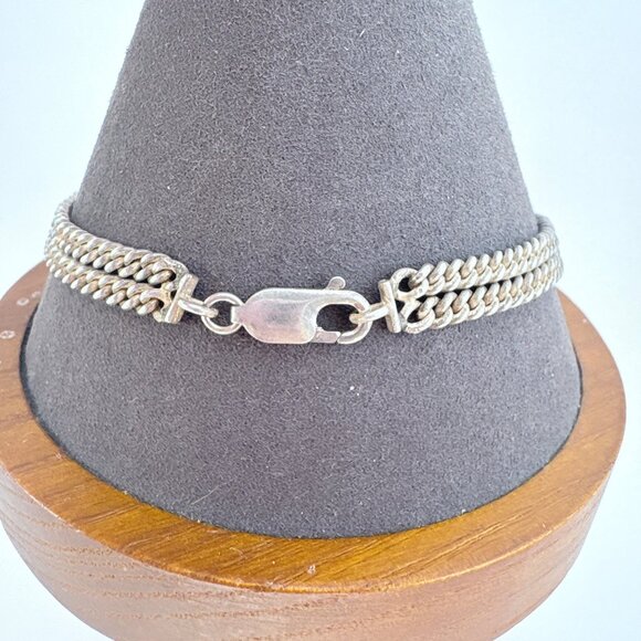 VTG Sterling Silver 925 Turquoise Double Curb Link Chain Bracelet 8.5" Length - Picture 5 of 12